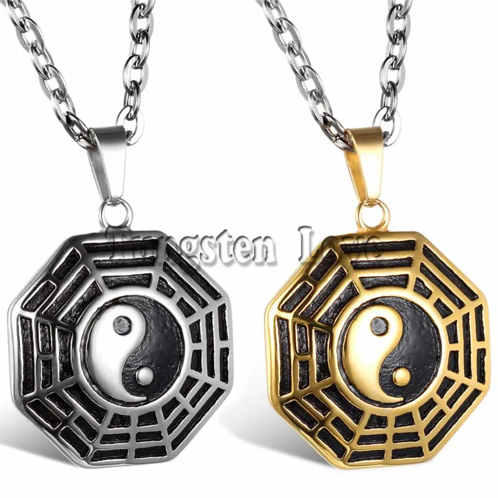 New Collana Vintage Chinese Stainless Steel Bagua Pendant Mystical Yin ...