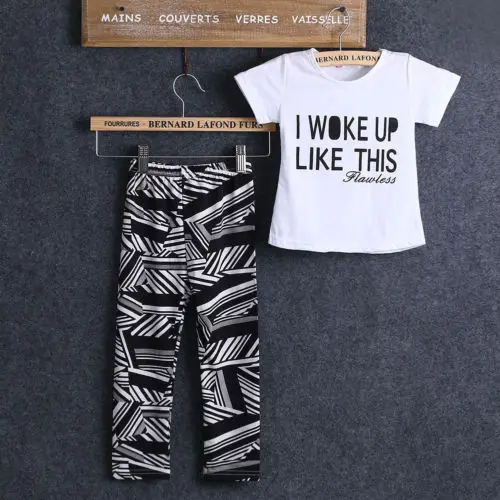 

Kids Baby Summer Striped Letter-printed Fashion Trend Clothes Girls Boy Cotton T-shirt Tops Zebra Pants Outfits Set Clothings