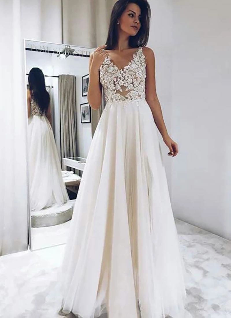 LORIE Strand Trouwjurk 2019 A Line Top Lace Boho Bruid Jurk Sexy Applicaties Wedding Gown Custom Made vestido de
