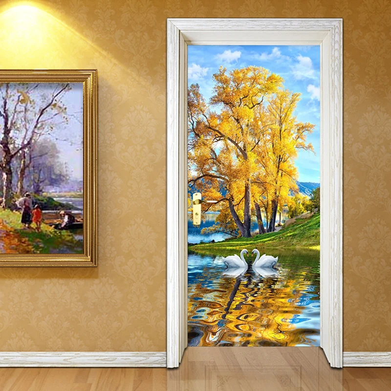

Custom Murals Wallpaper Modern 3D Golden Autumn Landscape Oil Painting Photo Wall Paper For Living Room Study Door Sticker Decor