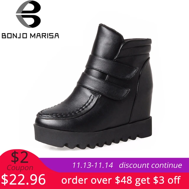 BONJOMARISA 2018 الشتاء الساخن بيع الكاحل منصة أحذية النساء الخياطة أحذية مضادة للماء امرأة ارتفاع زيادة الأحذية 33-44