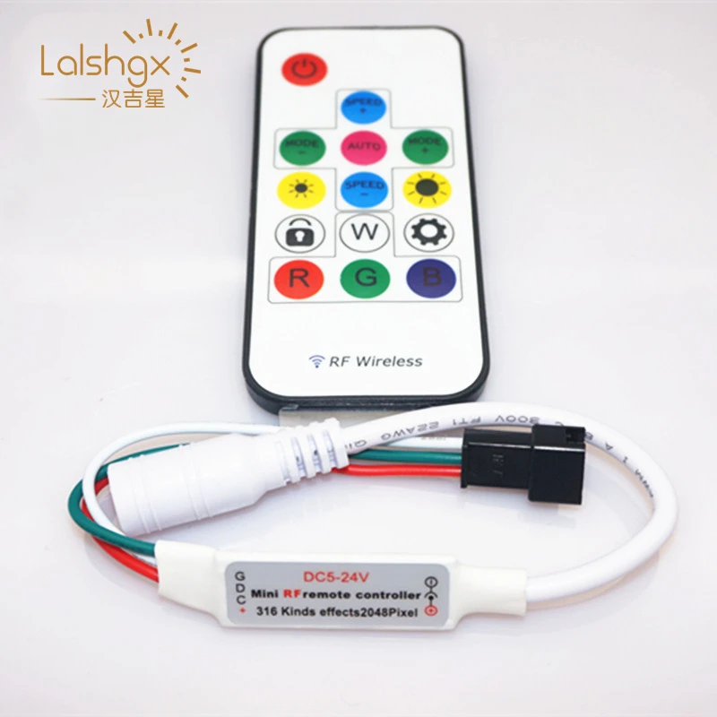 

DC5V 12V 24V 300 Kinds of Changes Digital RGB LED Strip Controller 14Key RF Wireless Remote for WS2812B WS2811 led Strip Light