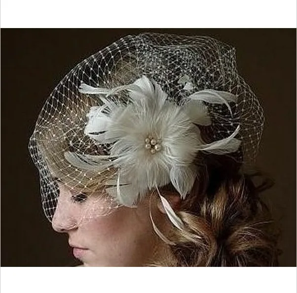 Elegant Tulle With Feather And Imitation Pearls We...