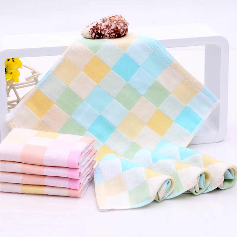 

27*27cm 2 Layers Checkered Cotton Gauze Baby Infant Children Kids Bath Shower Face Hand Wipes Towel Wash Cloth Bibs Handkerchief