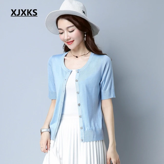 White short sleeve cardigan womens Clearance