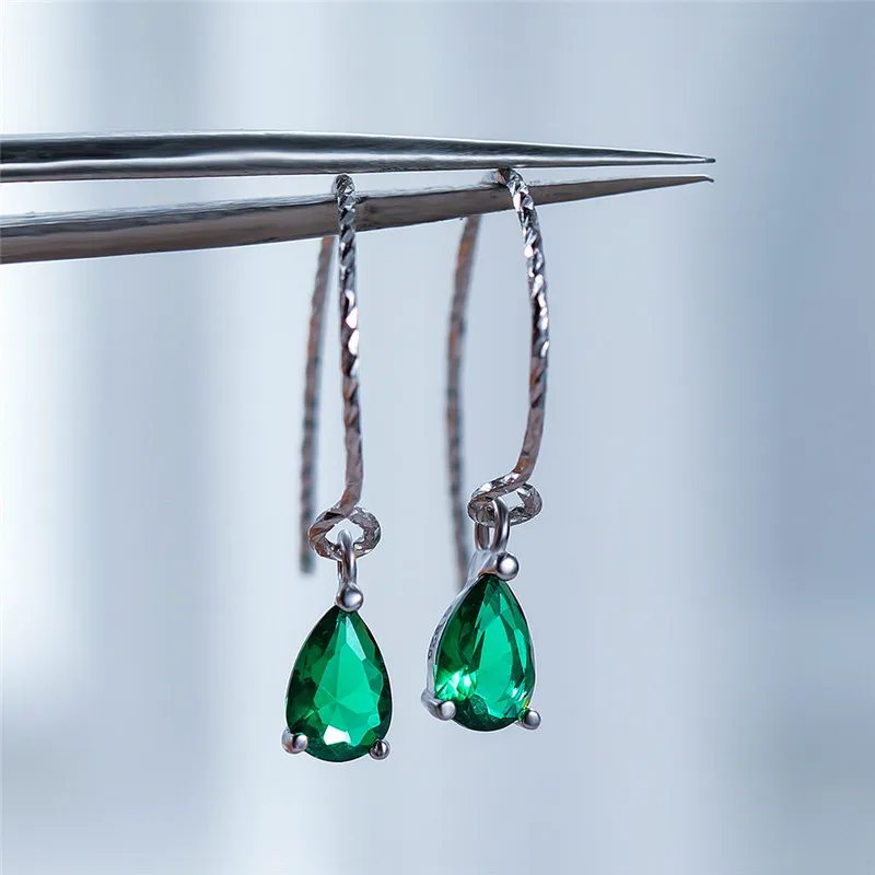 

Luxury Female Small Water Drop Earrings Fashion 100% Real 925 Sterling Silver Earrings Women Green Hanging Dangle Earrings