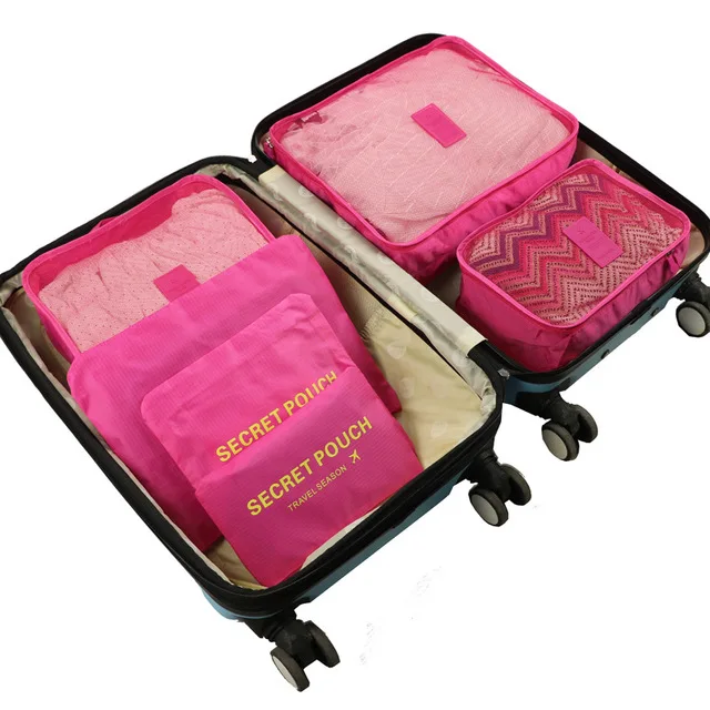 XYLOBHDG Высокое качество 6 шт./компл. багаж дорожный Органайзер сумка Различные стили для мужчин и женщин многофункциональная косметика организовать пакет сумки - Color: Large rose red