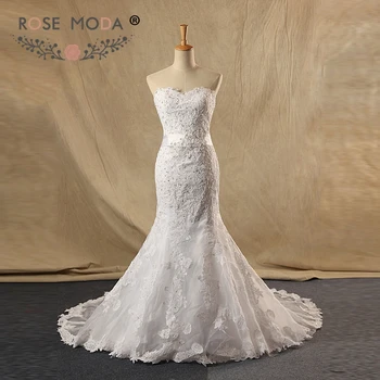 

Rose Moda High Quality Mermaid Wedding Dresses with Removable Sash Lace Wedding Dress Lace Up Back Plus Size