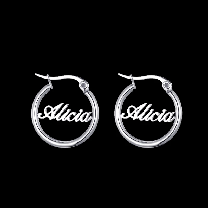 

Personalized Name Stainless Steel Letter Big Round Dangle Earrings For Women Fashion Custom Name Piercing Earrings Nameplate