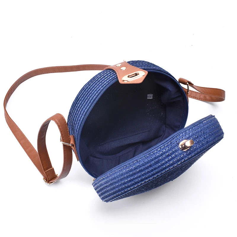 New Women Shoulder Bag round pp grass casual woven handbag retro wild crossboday straw bag beach bag