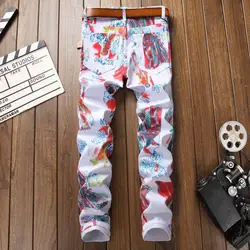 2019 новые летние для мужчин брюки для девочек 3D принт вышивка Slim Fit деним джинсовые штаны дышащие легкие брендовые джинсы