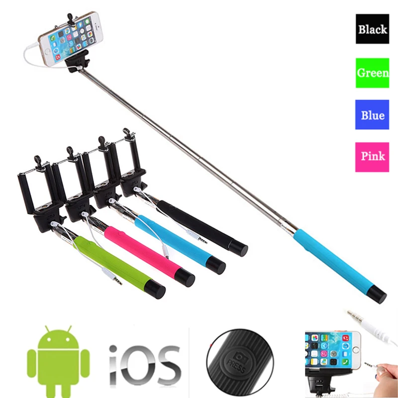 Monopod Selfie Stick Palo para Selfies extensible con cable para Android iPhone 6 Plus 5S 5 azul 
