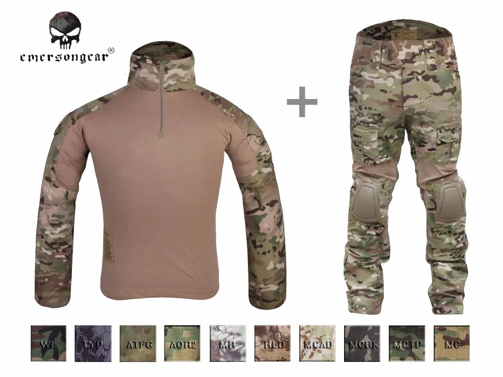 Military Tactical Clothes Airsoft Hunting EMERSON BDU Uniform Combat Gen2 Shirt & Pants Knee Elbow Pa Multicam Black AOR