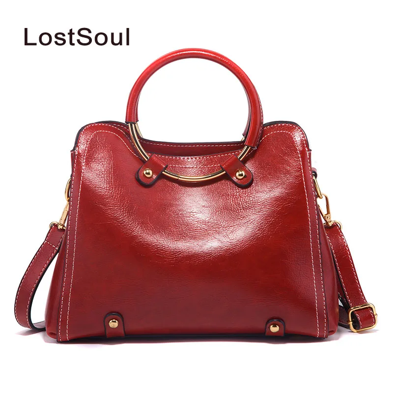 

LostSoul Fashion women bag shoulder messenger for women 2018 leather oil wax bag solid vintage handbag tote bolsa feminina sac