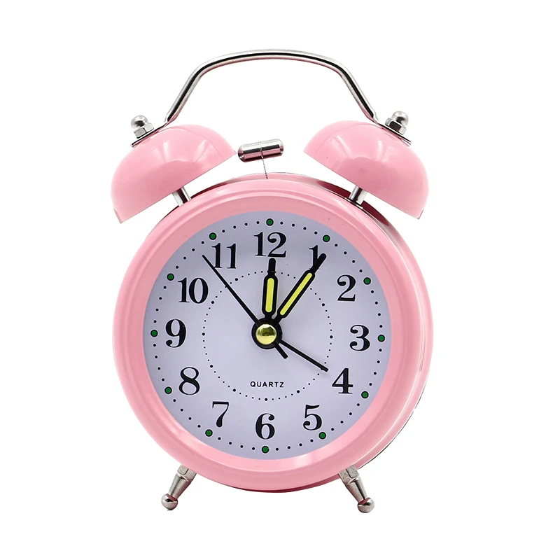 

4 Inch Metal Round Alarm Clock Silent Desk Table Digital clock with Backlight Double Bell Home Decor Kid Gifts