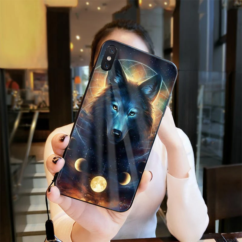 Чехол из закаленного стекла для телефона Звездный космический лев тигр Волк чехол с изображением животного чехол для iPhone X XR XS Max 8 7 6s Plus для samsung Galaxy s8