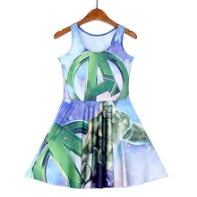 NEW 1220 Sexy Girl Women Summer DC Comic A The Avengers hulk 3D Prints Reversible Sleeveless Skater Pleated Dress Plus size