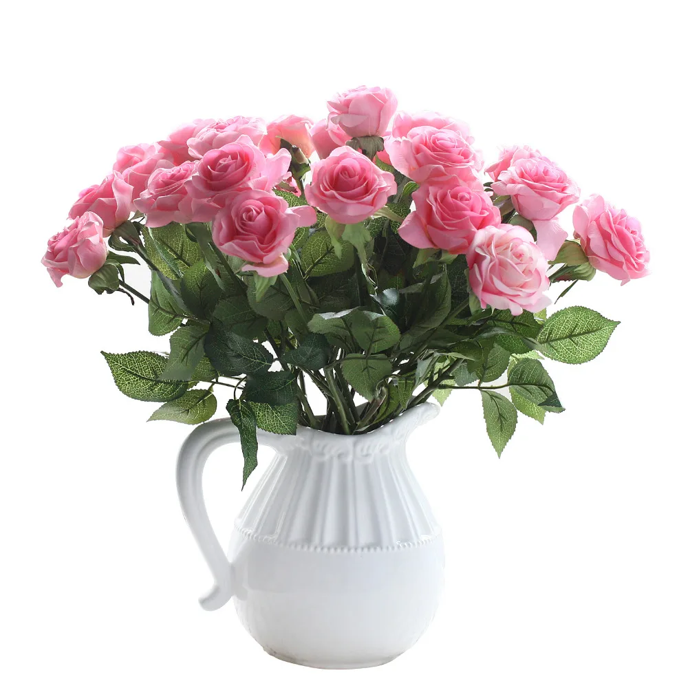 6 головок настоящие весенние латексные цветы Искусственные Розы Букеты для свадебного украшения дома