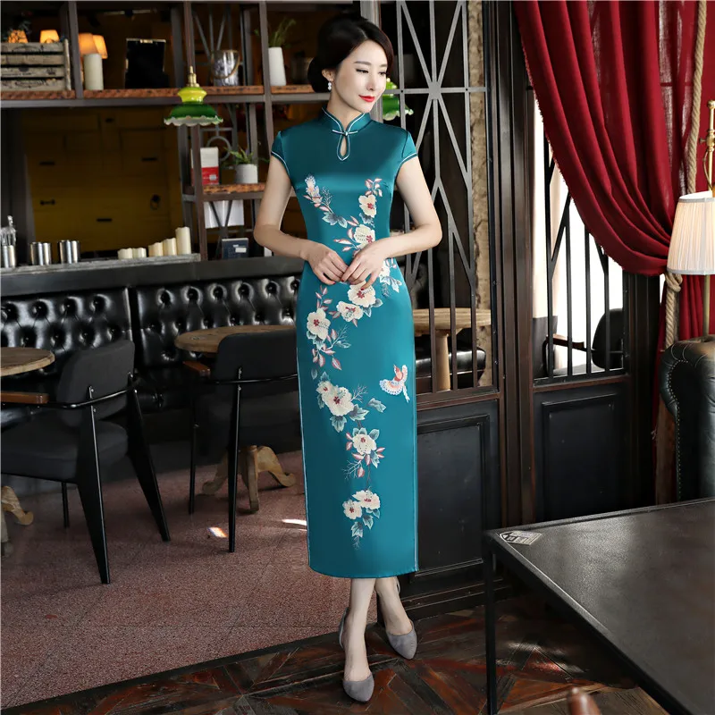 

2018 Spring New Long Cheongsam Dresses Oriental Chinese style Women Silm Qipao dress Plus Size M-4XL