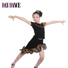 Обувь для девочек росы плеча неравные Slim рубашка костюм детская Leopard Samba Танго Костюмы для латиноамериканских танцев платье