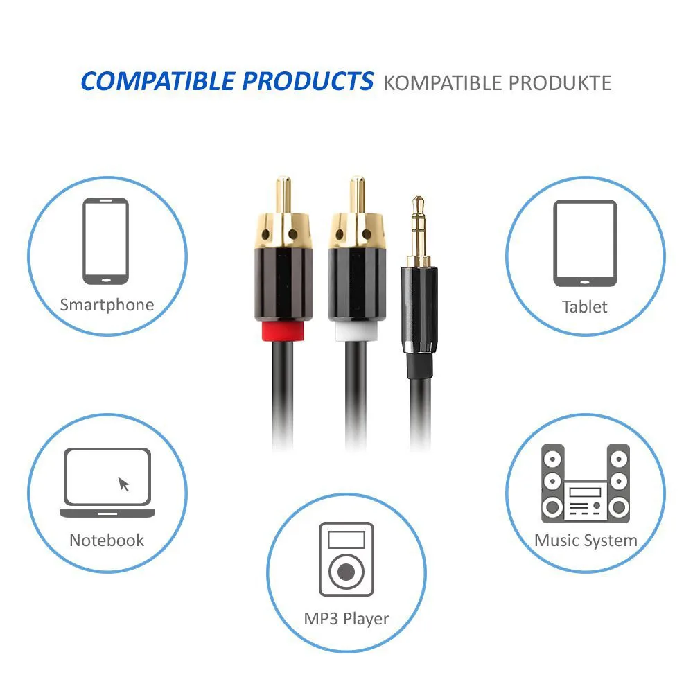 3.5mm Jack to 2 RCA Audio Cable Male to Male 1m for Mobile Phone DVD MP3 PC Connect Speaker Amplifier Subwoofer Mixer Aux Cable 3.5mm Jack to 2 RCA Audio Cable Male to Male 1m for Mobile Phone DVD MP3 PC Connect Speaker Amplifier Subwoofer Mixer Aux Cable