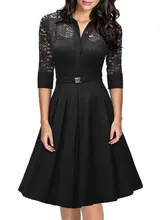 2016 Womens Dress Spring Autumn New Slylish Patchwork Three Quarter Sleeve Lace Ladies Dresses Women Formal Dresses