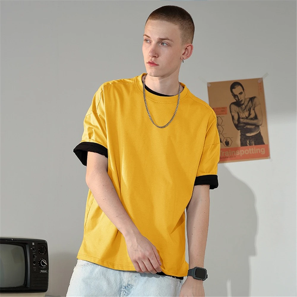 

boys summer cotton round neck short-sleeved fashion street trend solid color hip-hop street dance wild casual men's t-shirt to'p