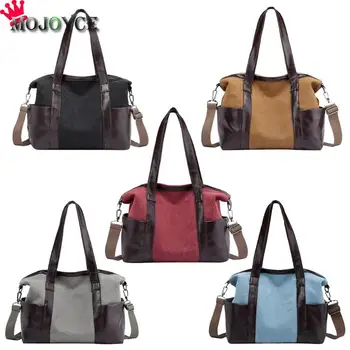 

2018 New Unisex Canvas PU Shoulder Handbags Teen Casual Travel Shopping Zipper Totes Men And Women Patchwork Leisure Handbag