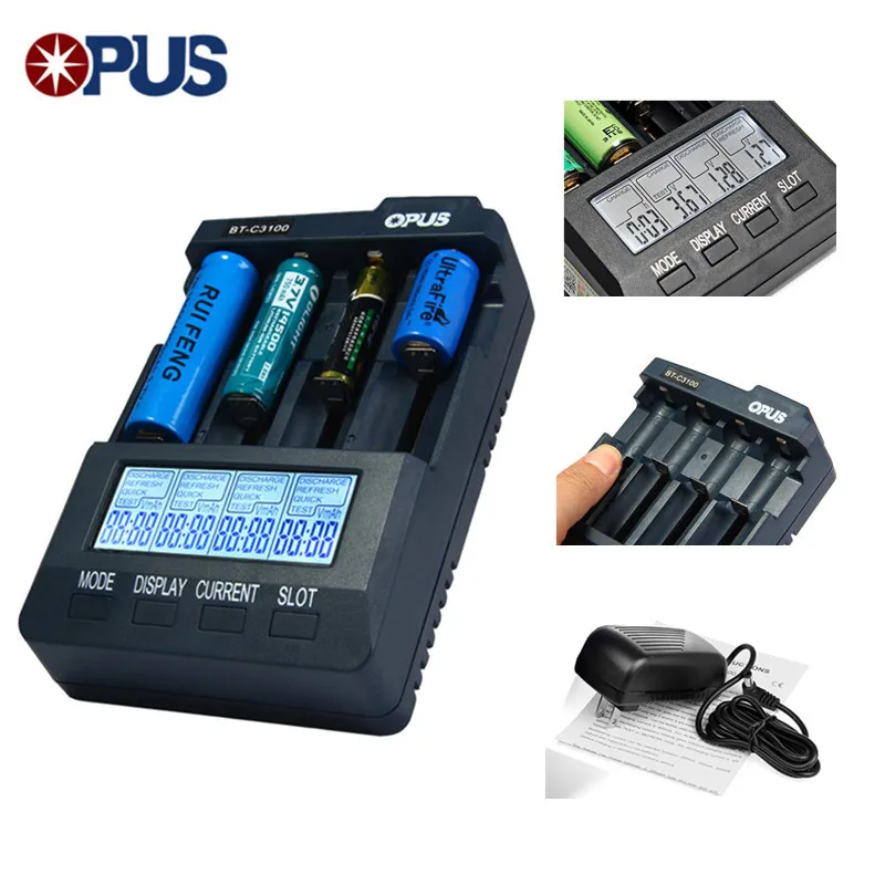 

OPUS BT-C3100 Universal V2.2 LCD LI-ion NiCd NiMh AA AAA 10440 14500 16340 17335 17500 18490 17670 18650 Battery Charger US EU P