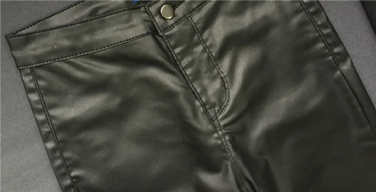 The popular high waist buckles does not have the pocket autumn winter jogger style imitation leather small feet pants big code (15)