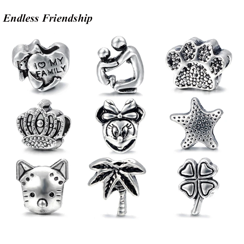 

Love Turtle House Crow Star Rose Family Cat Bears Paw Cute Mickey Charms Beads Fit Brand Charms Bracelet DIY Making Gift