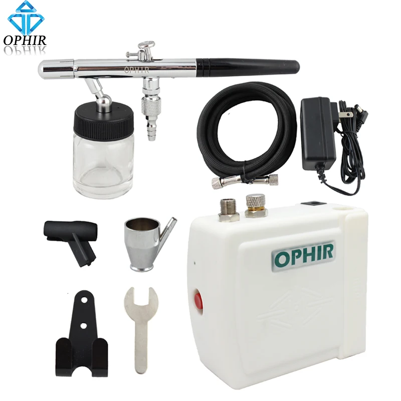 

OPHIR 0.35mm Dual-Action Airbrush Kit with White Mini Airbrush Compressor for Cake Decoration Hobby Paint Machine_AC003W+AC072