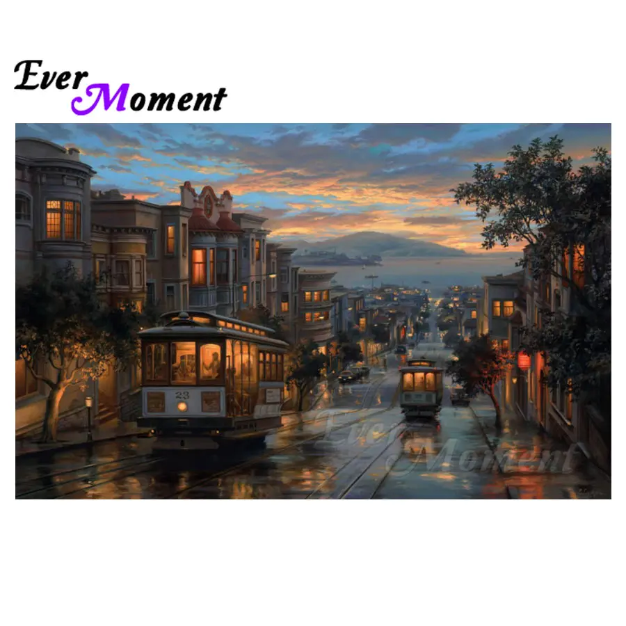 

Ever Moment Diamond Painting Street Evening Car Building 5D DIY Diamond Embroidery Picture Mosaic Full Square S2F241