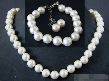 

free shipping 07628 White Shell Pearl Necklace Bracelet Earrings Set (A0423)
