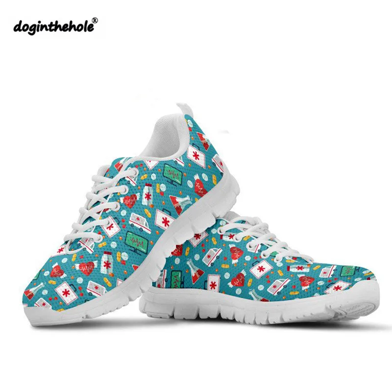 

Doginthehole Nurse Pattern Sneakers Women Walking Shoes Breathable Mesh Chaussure Female Outdoor Sport Shoes Athletic Footwear