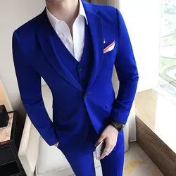 Tpsaade 2019 Королевский синий Для мужчин костюмы комплект молодой человек лацканы 3 предмета Slim костюмы для Для мужчин формальные мужские