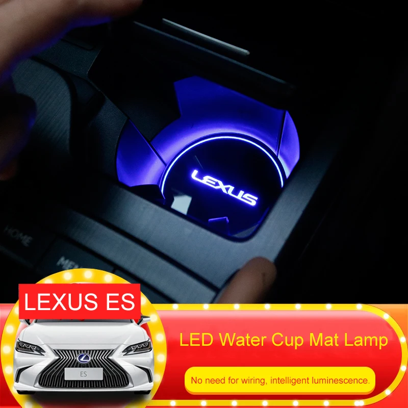 

QHCP 2Pcs/Set Car LED Light Lamp Armrest Storage Box Groove Mat Water Cup Holder Bottle Drinks Pad For Lexus ES200 260 300H 2018