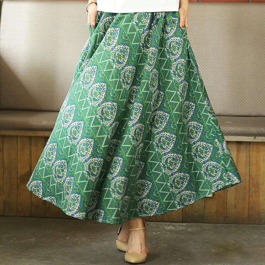 2016 Summer women skirt cloud big swing ethnic skirts folk custom Style linen long skirts Ankle