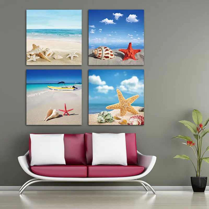 

Embelish 4 Pieces HD Print On Canvas Painting Home Decor Modular Landscape Pictures Sea Beach Shell Starfish Wall Art Posters