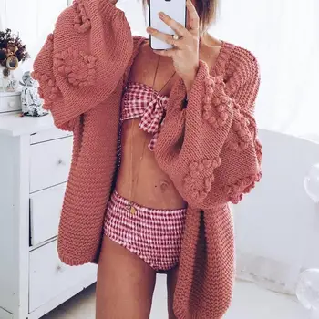 

Mossha Casual oversized women knitted cardigans 2019 Autumn winter lantern sleeve loose sweater female Fashion streetwear jumper