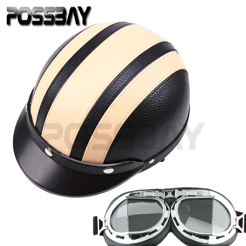 POSSBAY Leder Motorrad Open Face Halb Helm Outdoor-Sport Racing Motocross Goggles Sunglassess Cafe Racer UV Gläser Helm POSSBAY Leder Motorrad Open Face Halb Helm Outdoor-Sport Racing Motocross Goggles Sunglassess Cafe Racer UV Gläser Helm