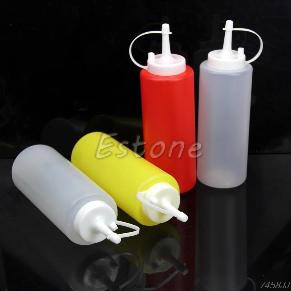 

Plastic Squeeze Bottle Condiment Dip Dispenser Ketchup Mustard Vinegar Sauce 2Pc DropShip