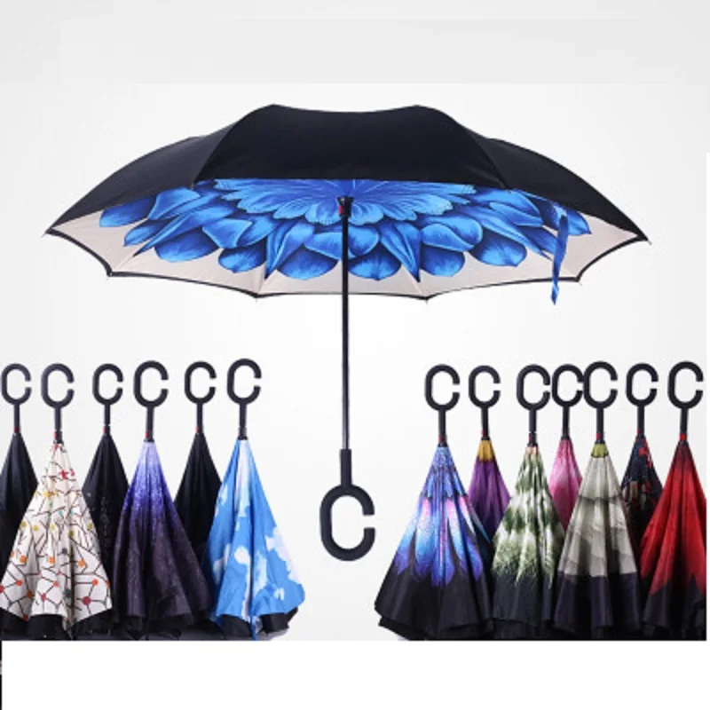 Ветрозащитный обратный складной двухслойный перевернутый зонт, самостоящий Зонт от дождя/солнца для женщин/мужчин, высокое качество,, детский прочный