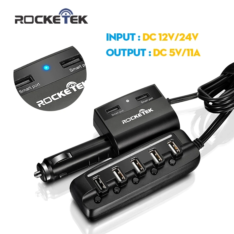 Игровая мышь Rocketek Мульти usb Автомобильное зарядное устройство smart ic 7 USB 11A кабель для быстрой зарядки QC 2,0 телефонный адаптер Аксессуары для samsung htc для автомобиля с двумя портами