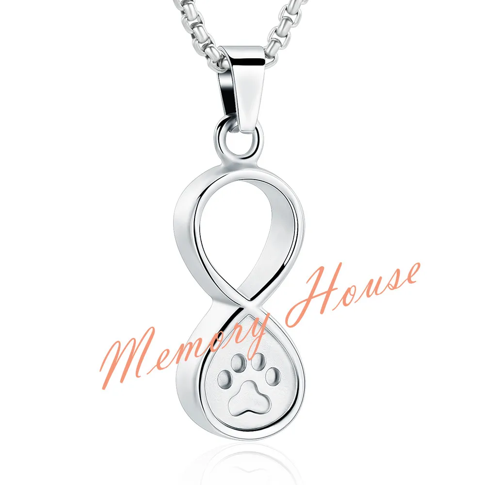 

JJ002 Carved Dog paw Infinity Cremation Jewelry For Pet Ashes Necklace Stainless Steel Memorial Urn Pendant -Free Engraving