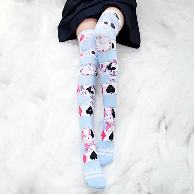 Милые Гольфы с 3D принтом японского аниме Алиса Лолита носки для костюмированной вечеринки Kawaii школьный носок выше колена