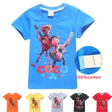 Летняя тонкая футболка из хлопка с рисунком фильм Pixar COCO, топы с короткими рукавами, одежда, повседневные спортивные топы, футболки, хлопковые футболки для мальчиков