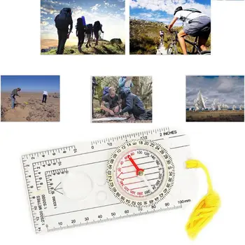 

Acrylic Magnifier Compass Nylon Lanyard Waterproof Precision Measuring Scales Ruler Outdoor Camping Hiking Climbing Use Survival
