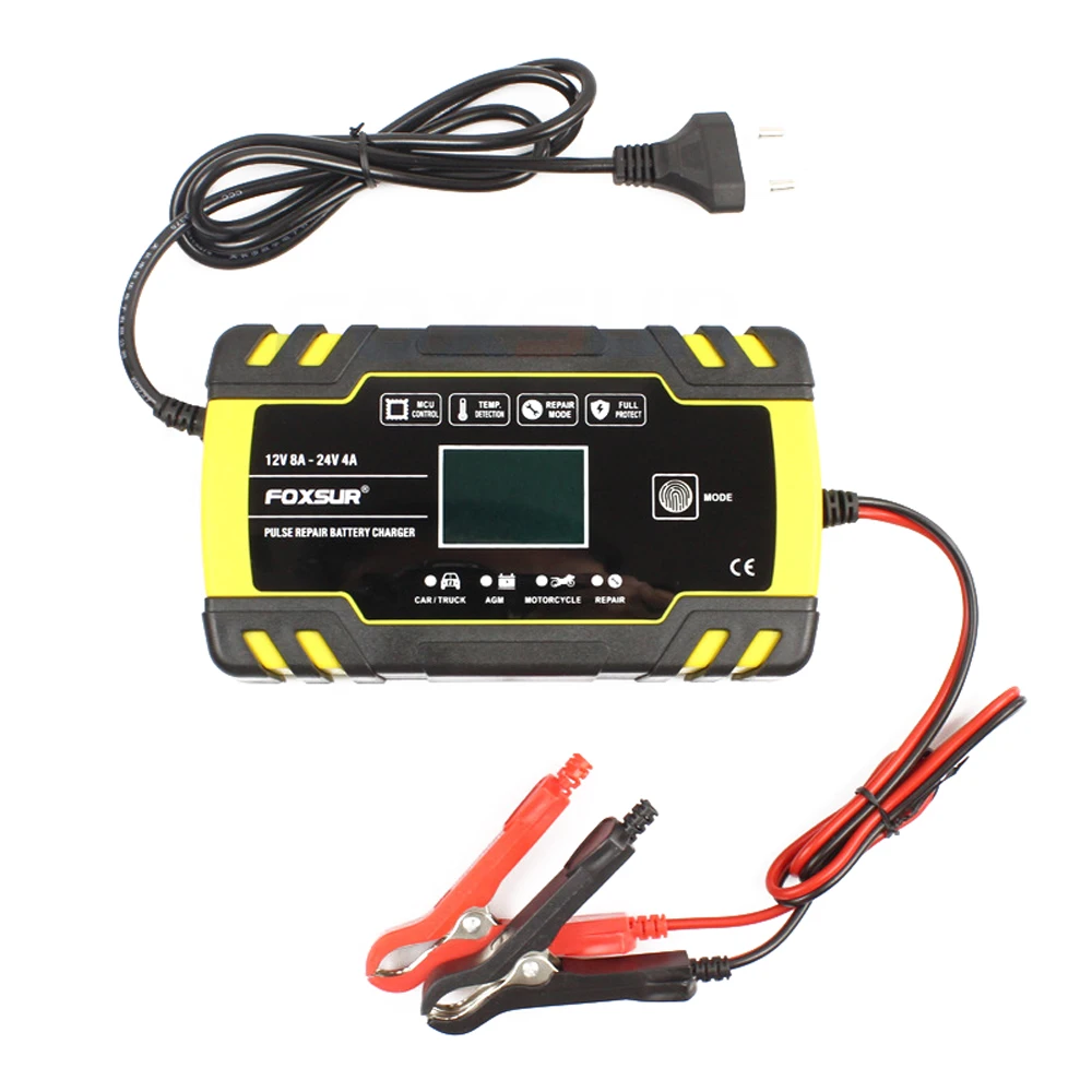 12V 8A 24V 4A автомобильное зарядное устройство импульсный ремонт умная Быстрая зарядка для AGM гель влажный свинцово-кислотный аккумулятор зарядное устройство с ЖК-дисплеем - Цвет: EU Plug