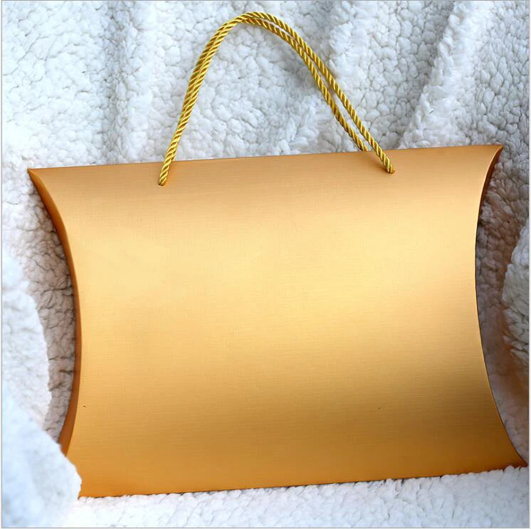 

Custom Printing Logo Hair Bundle Packing Golden Color Box Hair Extensions Packaging Paper Pillow Box